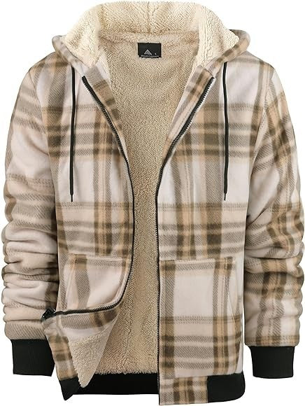 Veste à capuche zippée à imprimé écossais pour homme Manteau d'hiver en coton épais rembourré Vêtements chauds