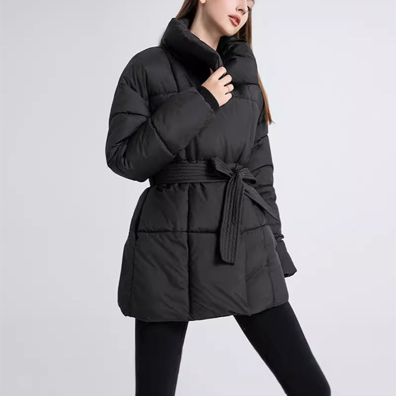 Manteau d'Hiver à Carreaux avec Col à Revers et Ceinture