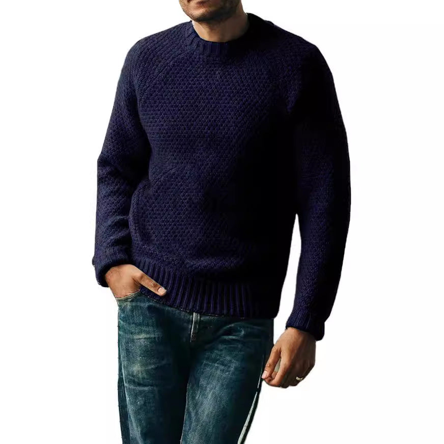 Pull-over pour homme, pull d'hiver décontracté, couleur unie, col rond, top en tricot