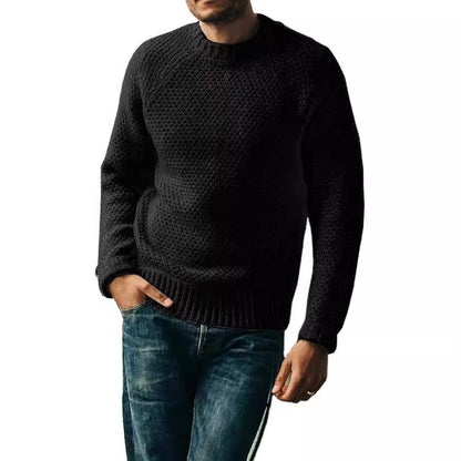 Pull-over pour homme, pull d'hiver décontracté, couleur unie, col rond, top en tricot