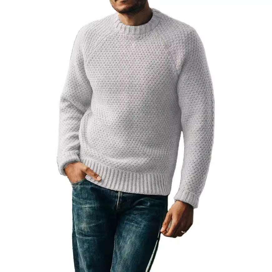 Pull-over pour homme, pull d'hiver décontracté, couleur unie, col rond, top en tricot