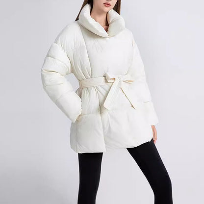 Manteau d'Hiver à Carreaux avec Col à Revers et Ceinture